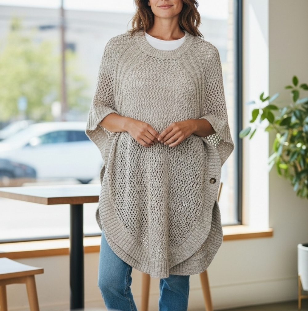 Talbots Cream Open Knit Sweater Poncho Womens Medium